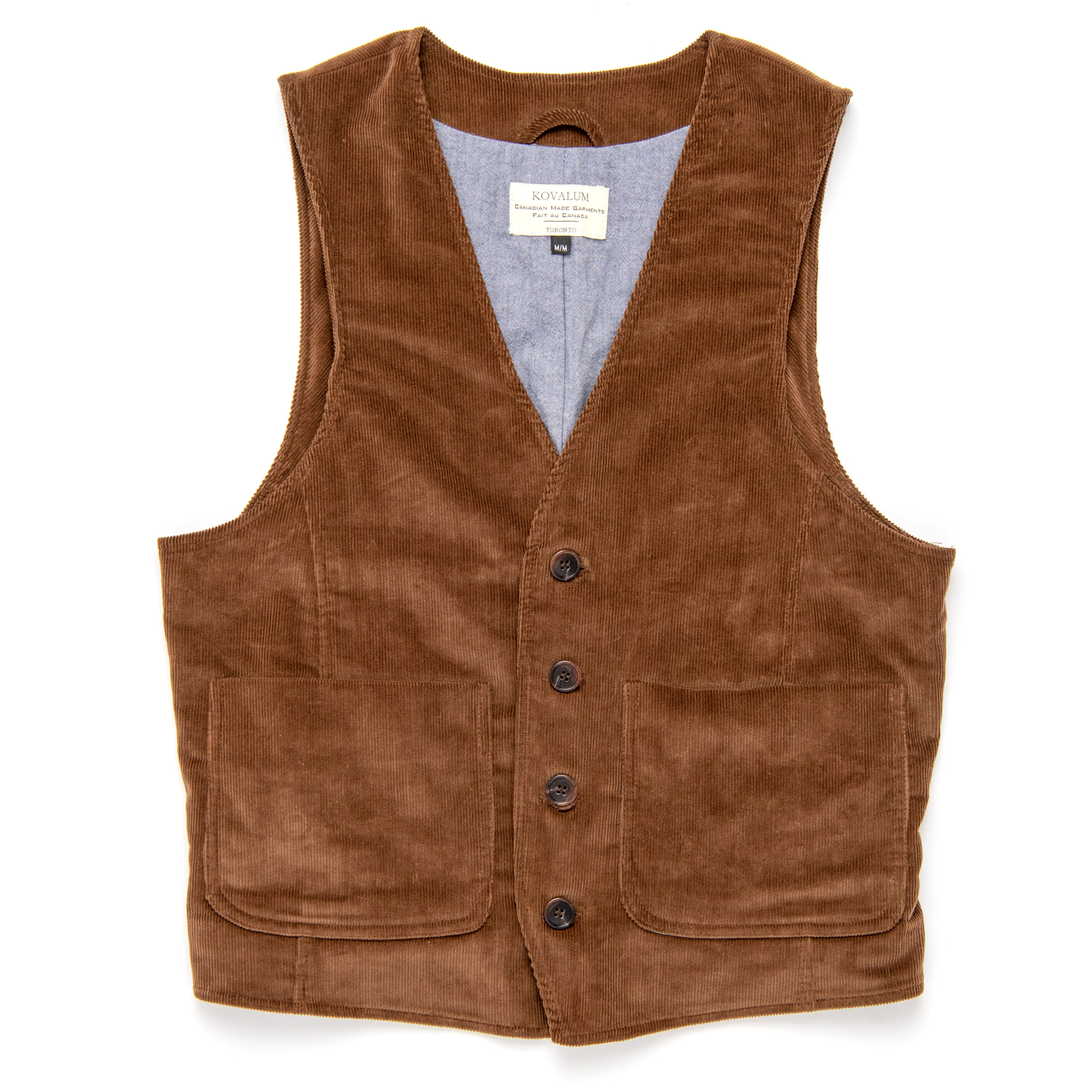 Brown corduroy vest with blue cotton lining
