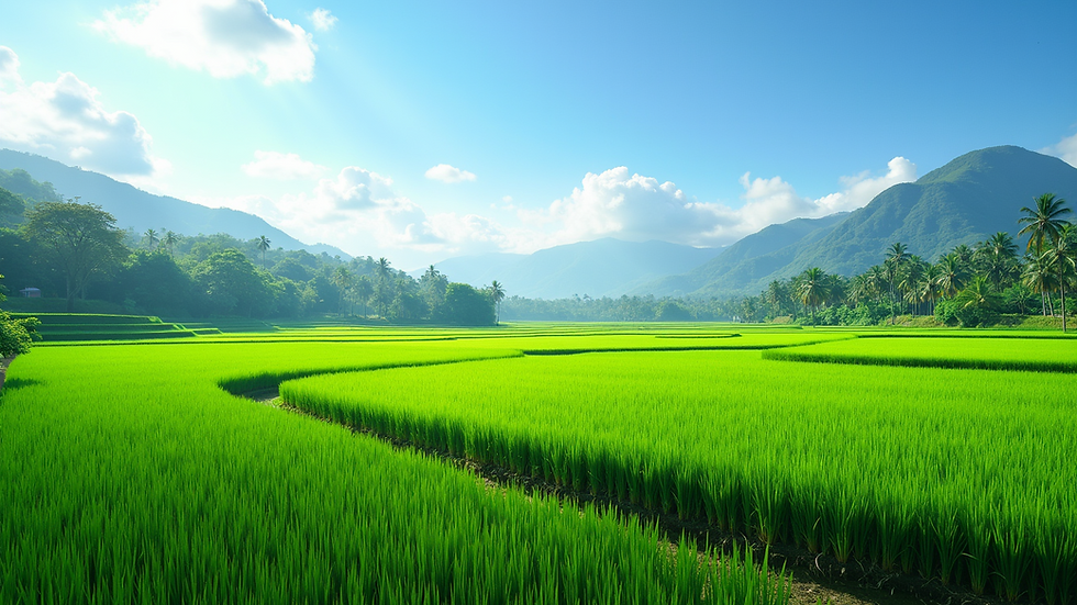Wide angle view of a tranquil Balinese rice terrace