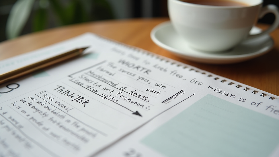 Close-up of a planner with motivational notes and a cup of tea
