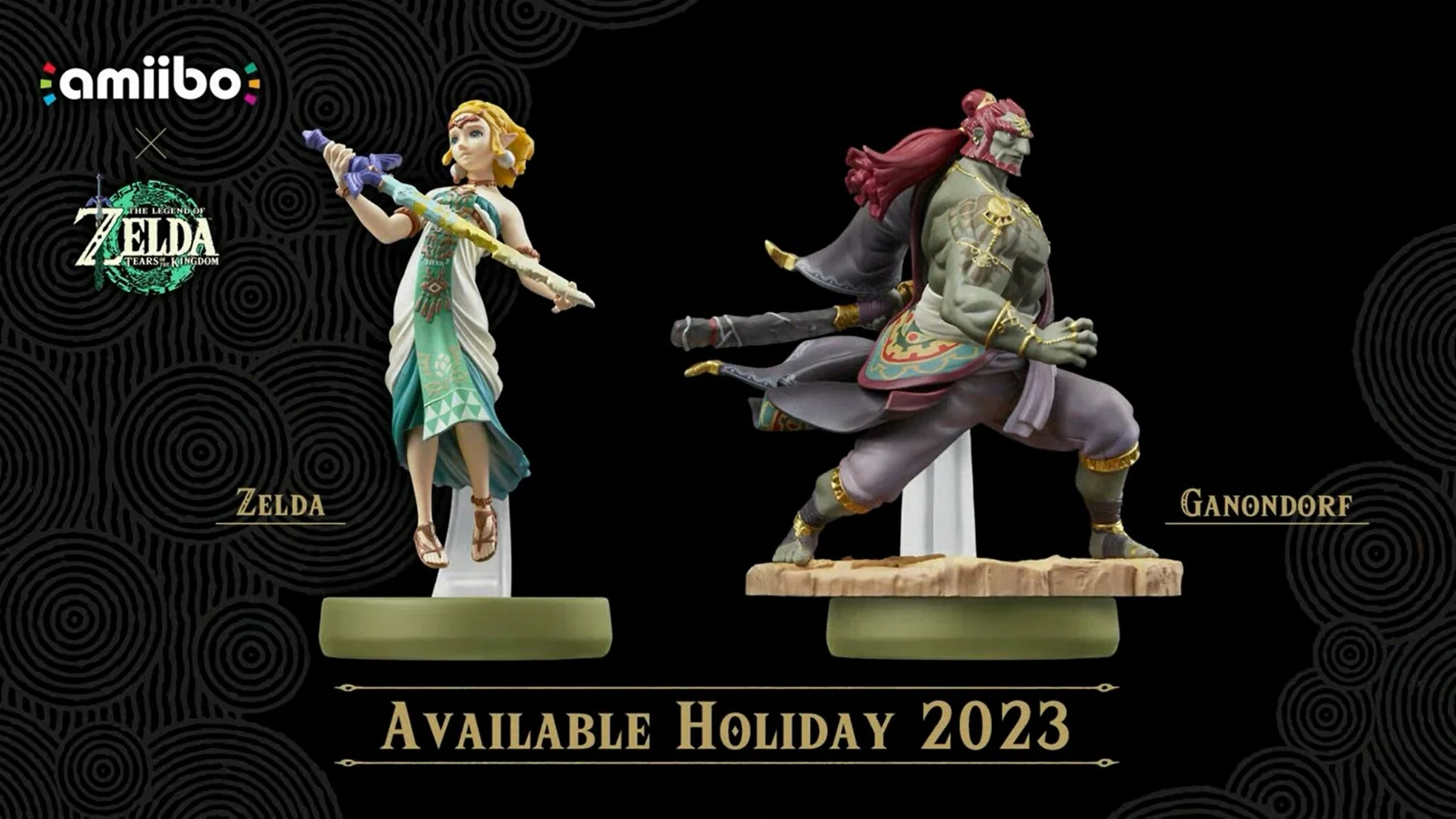 A picture of the new Zelda and Ganondorf amiibo coming holiday 2023