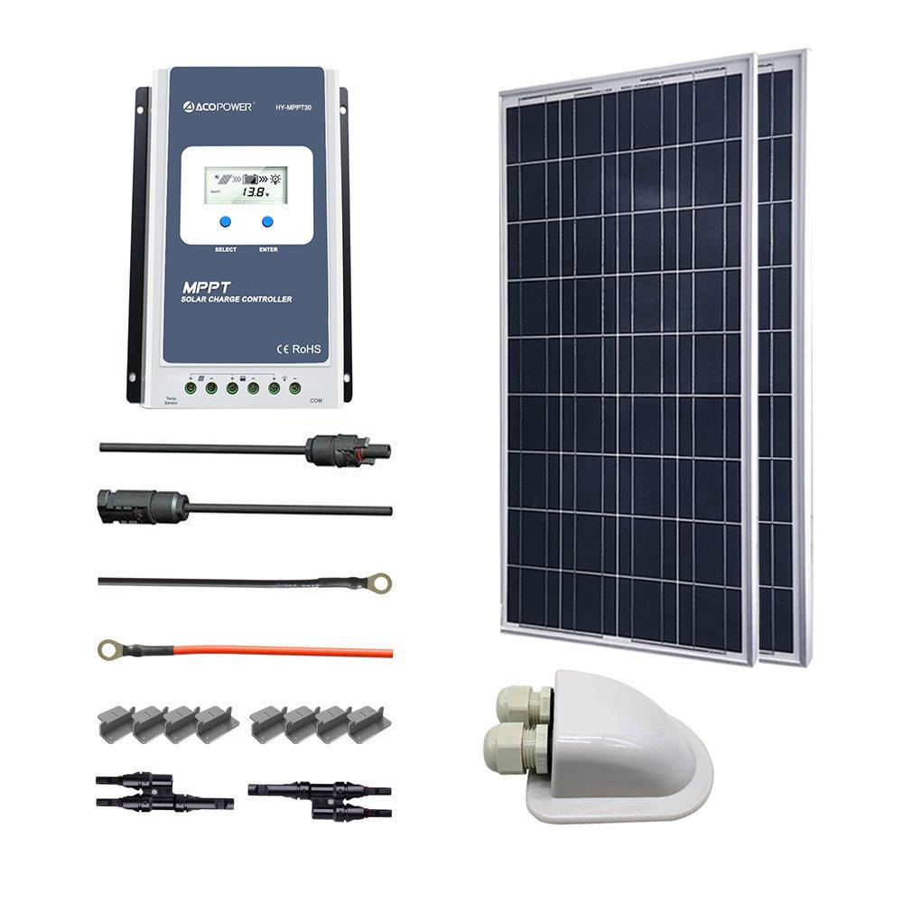 ACOPOWER 200W 12V Poly Solar RV Kits, 30A MPPT Ch