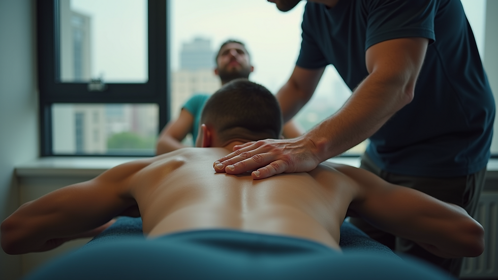 Eye-level view of a sports chiropractic treatment session