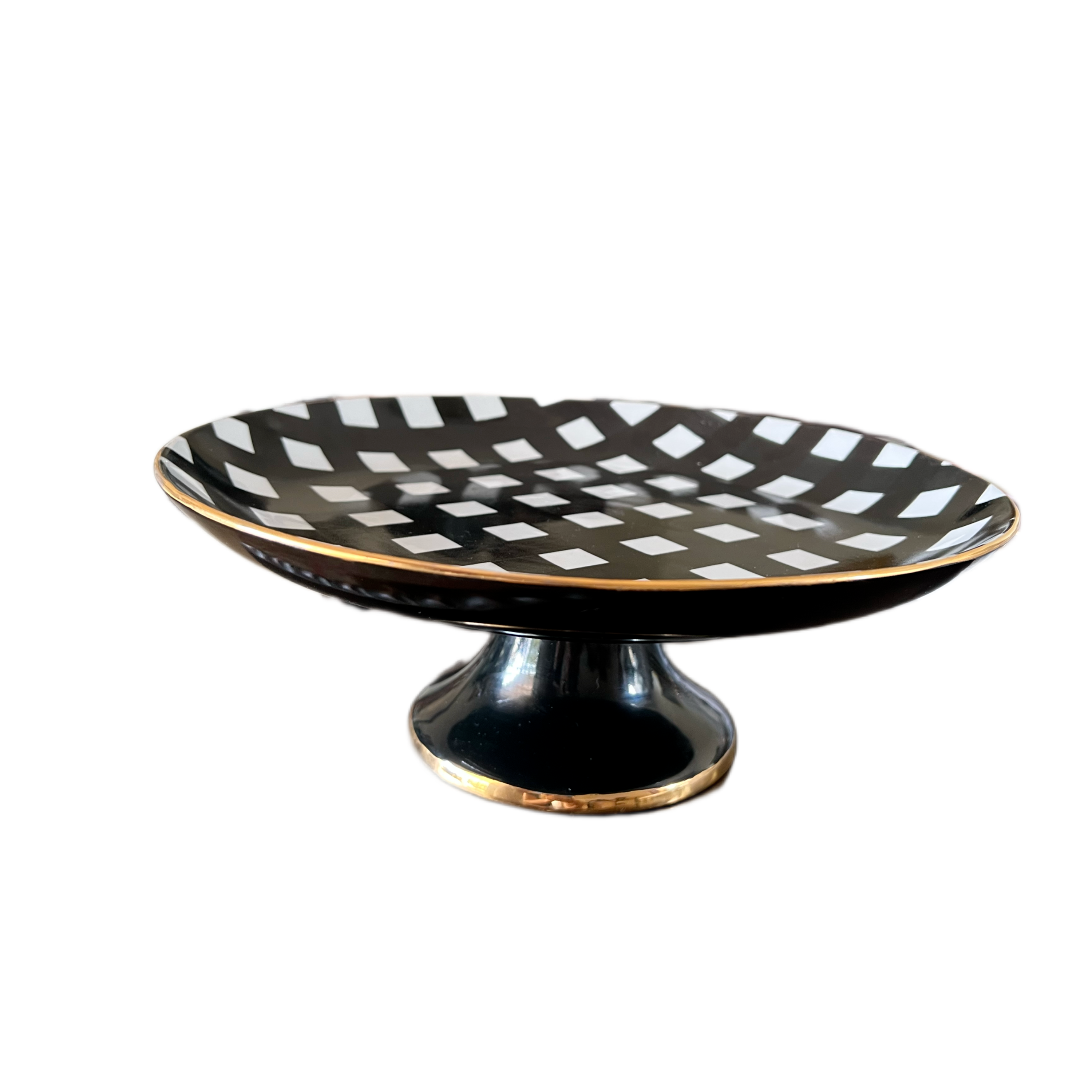 Prato de bolo pintado, preto e branco, moderno e luxuoso