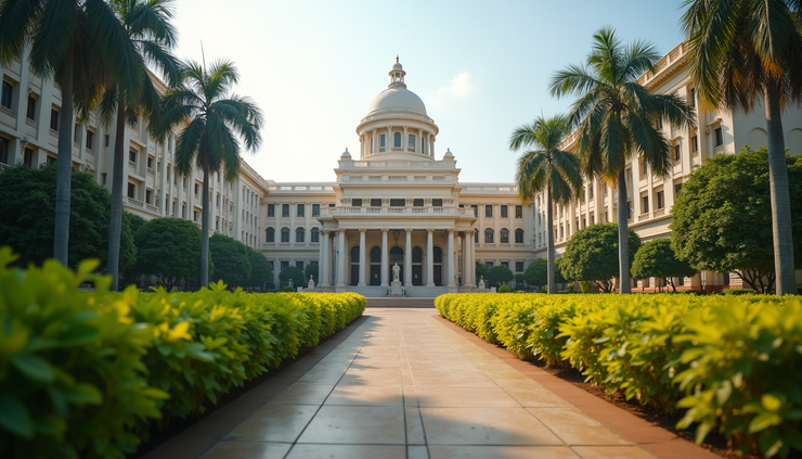 Eye-level view of Tamil Nadu Assembly building exterior