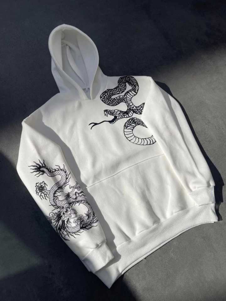 Küçük resim: Uzun Kol Kapşonlu Baskılı SweatShirt - Beyaz