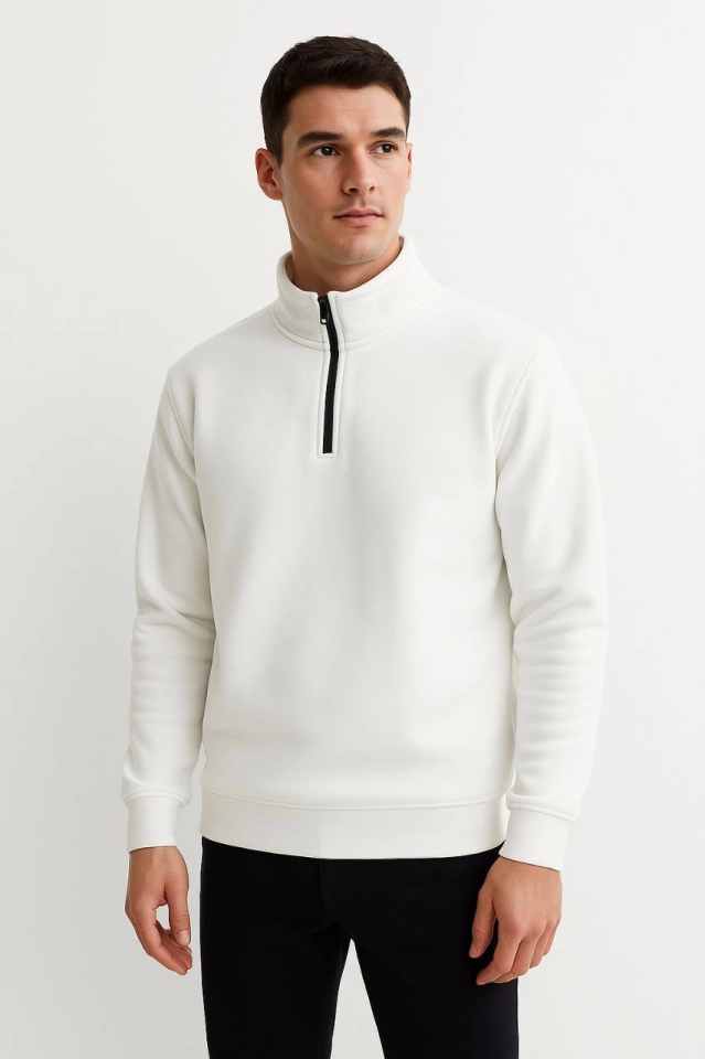 Erkek Dik Yaka Sweatshirt Dik Yaka Yarım Fermuarlı 3 İplik Şardonlu Pamuk Kumaş 