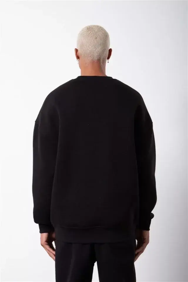 Küçük resim: Unisex Biskilet Yaka Üç İplik SweatShirt - Siyah