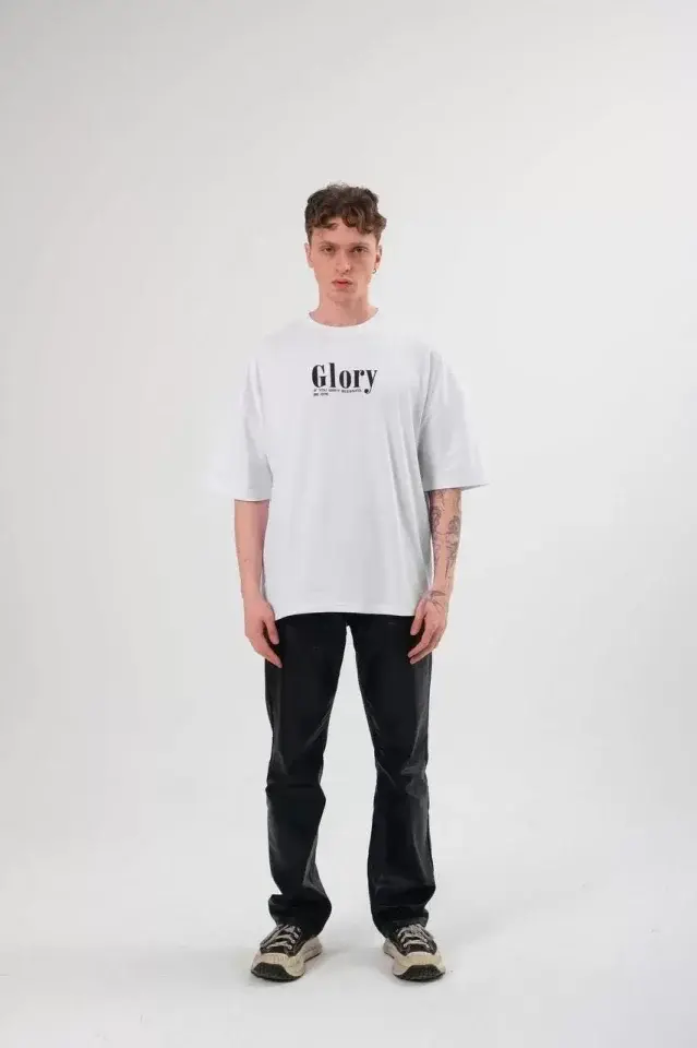 Küçük resim: Unisex Bisiklet Yaka Baskılı Oversize T-Shirt - Siyah