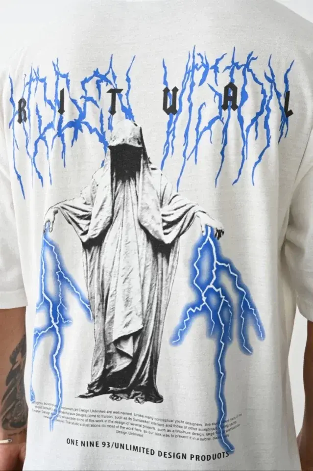 Küçük resim: Unisex Baskılı Oversize T-Shirt - Beyaz
