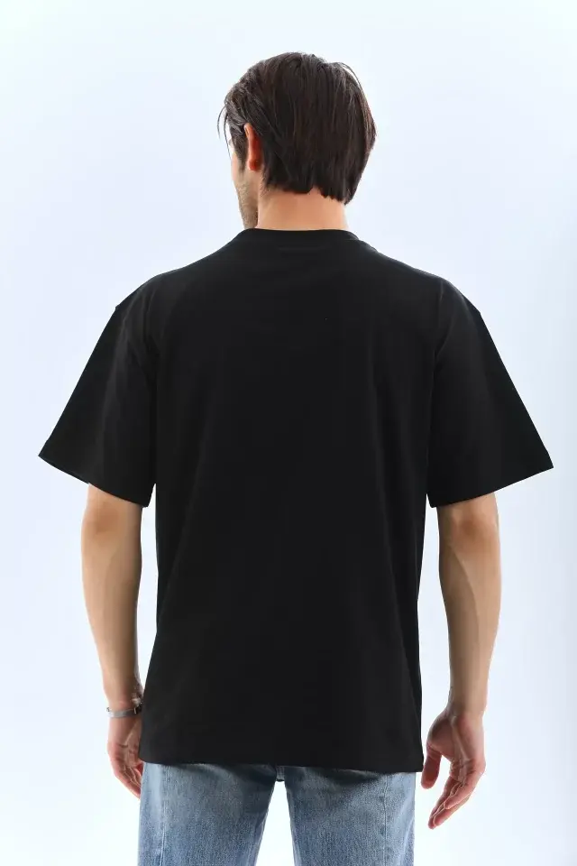 Küçük resim: Unisex Oversize Düz Bisiklet Yaka T-Shirt - Siyah