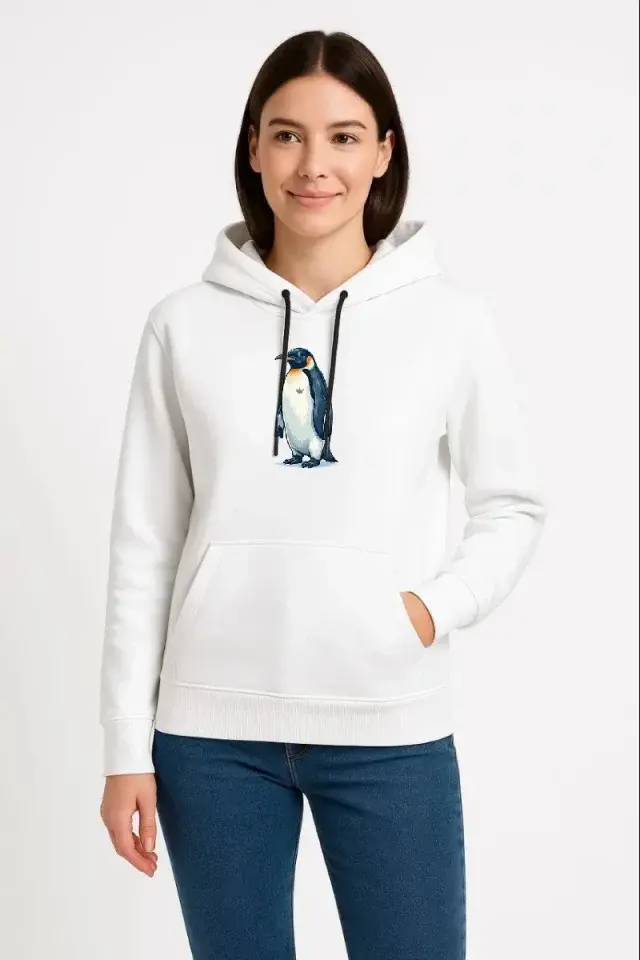 Oversize Hoodie - Sırt Baskılı Survivor Penguin Temalı, Felsefi Yazılı Kapüşonlu
