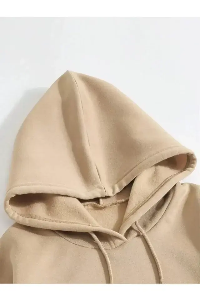 Küçük resim: Erkek Düz Kapüşonlu Sweat - Bej