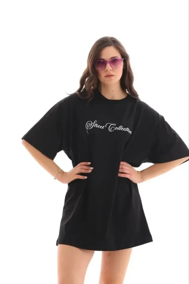 Küçük resim: Baskılı T-Shirt Kısa Kol Bisiklet Yaka Regular Rahat Kalıp Günlük Tişört - Siyah