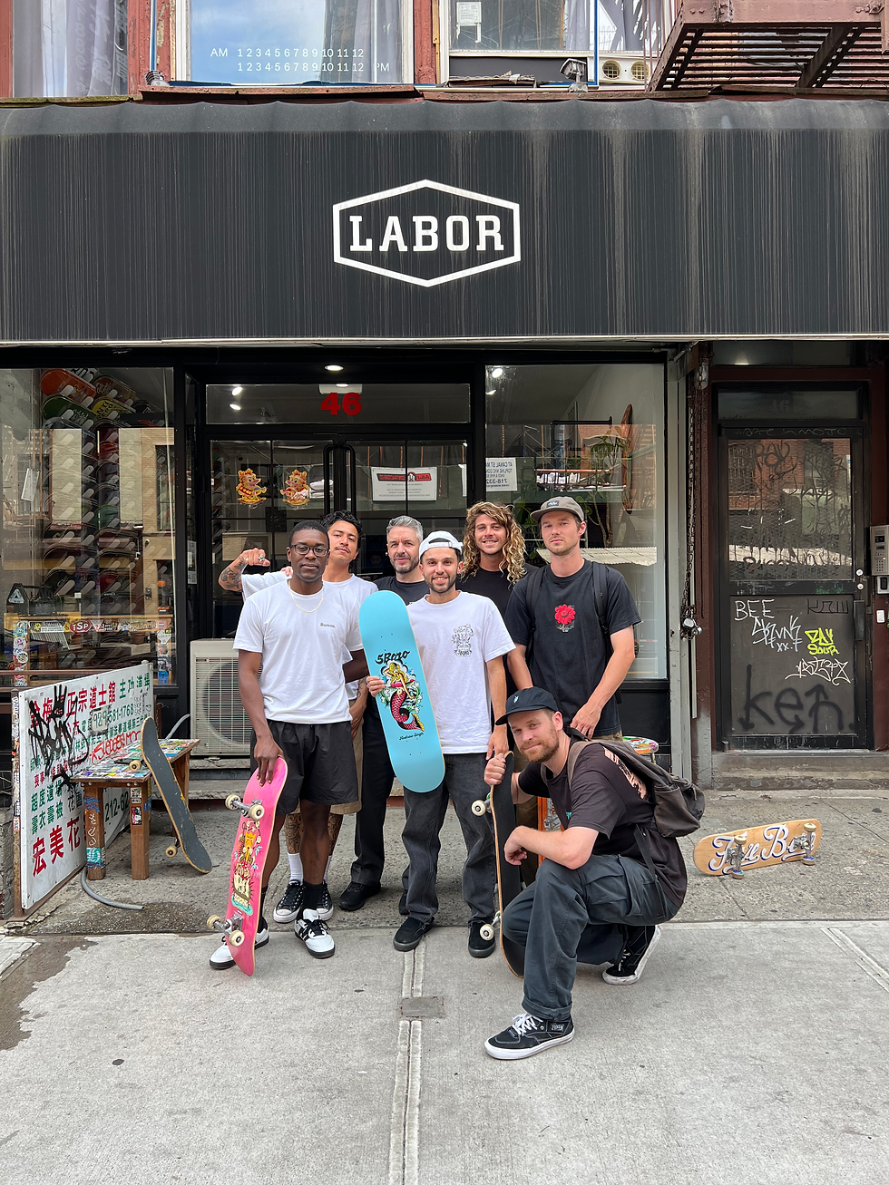 Andrew Singh 5boro Skateboards Team in Front of Labor Skateshop