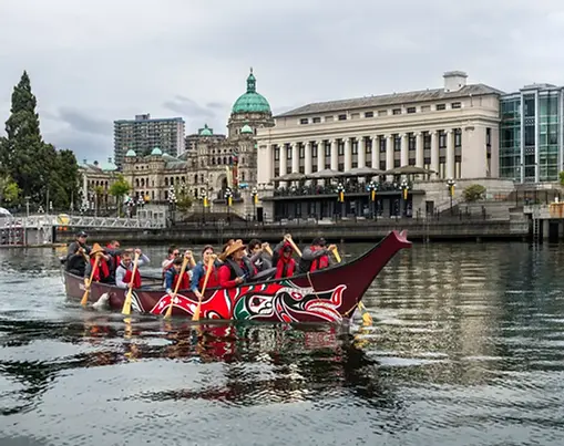 Songhees, an Indigenous-owned tour op, runs canoes through Victoria’s Inner Harbour.