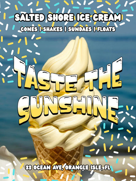 Graphic file for a bright, sprinkle-framed ice cream shop poster.