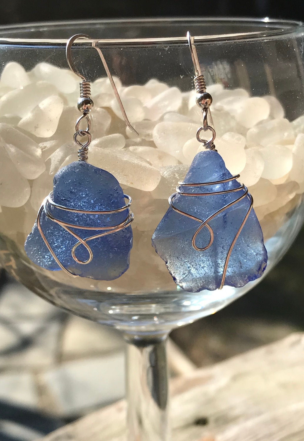 Blue sea glass earrings 