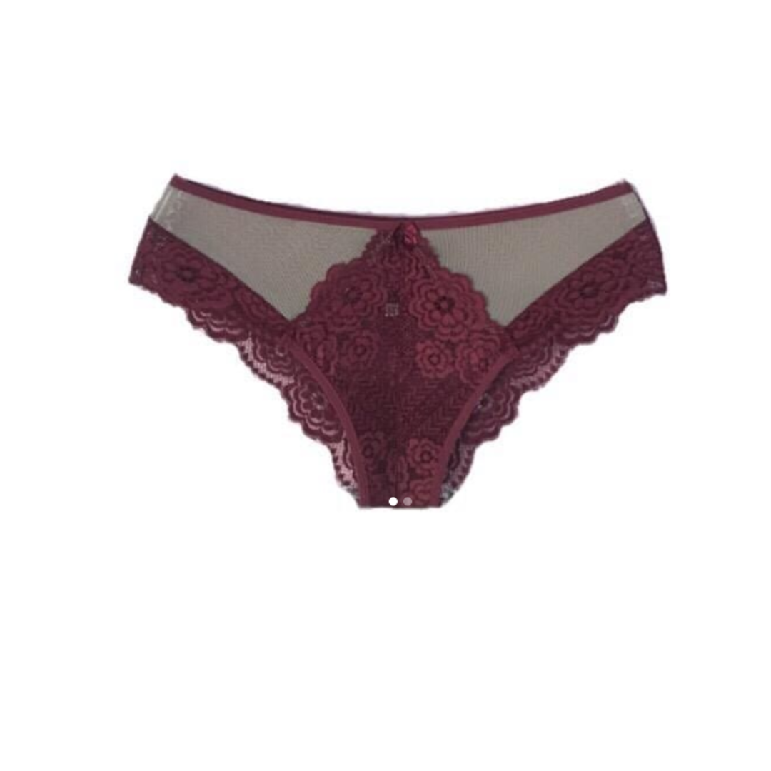 Calcinha de Renda com Transparência em Tule Modelo Tarsila