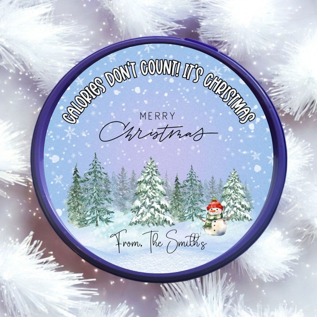 Personalised Calories Don’t Count Snowy Scene Chocolate Tub Stickers