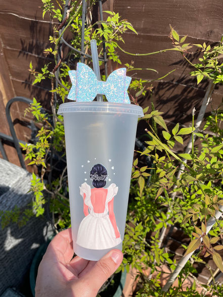 bride cold cup with a silver glitter bow topper