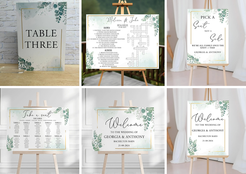 Eucalyptus Gold Border  Wedding Bundle-10-Table Wedding Signage Package