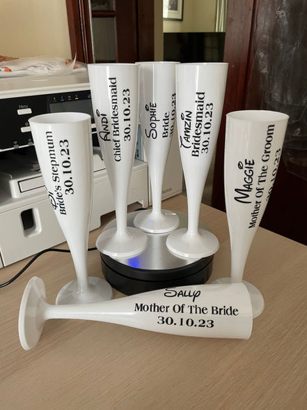 white personalised prosecco flutes