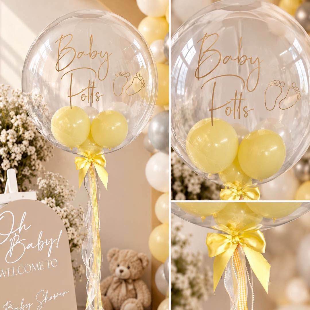 Personalised Baby Shower Bubble Balloon - Lemon and pale yellow colour theme