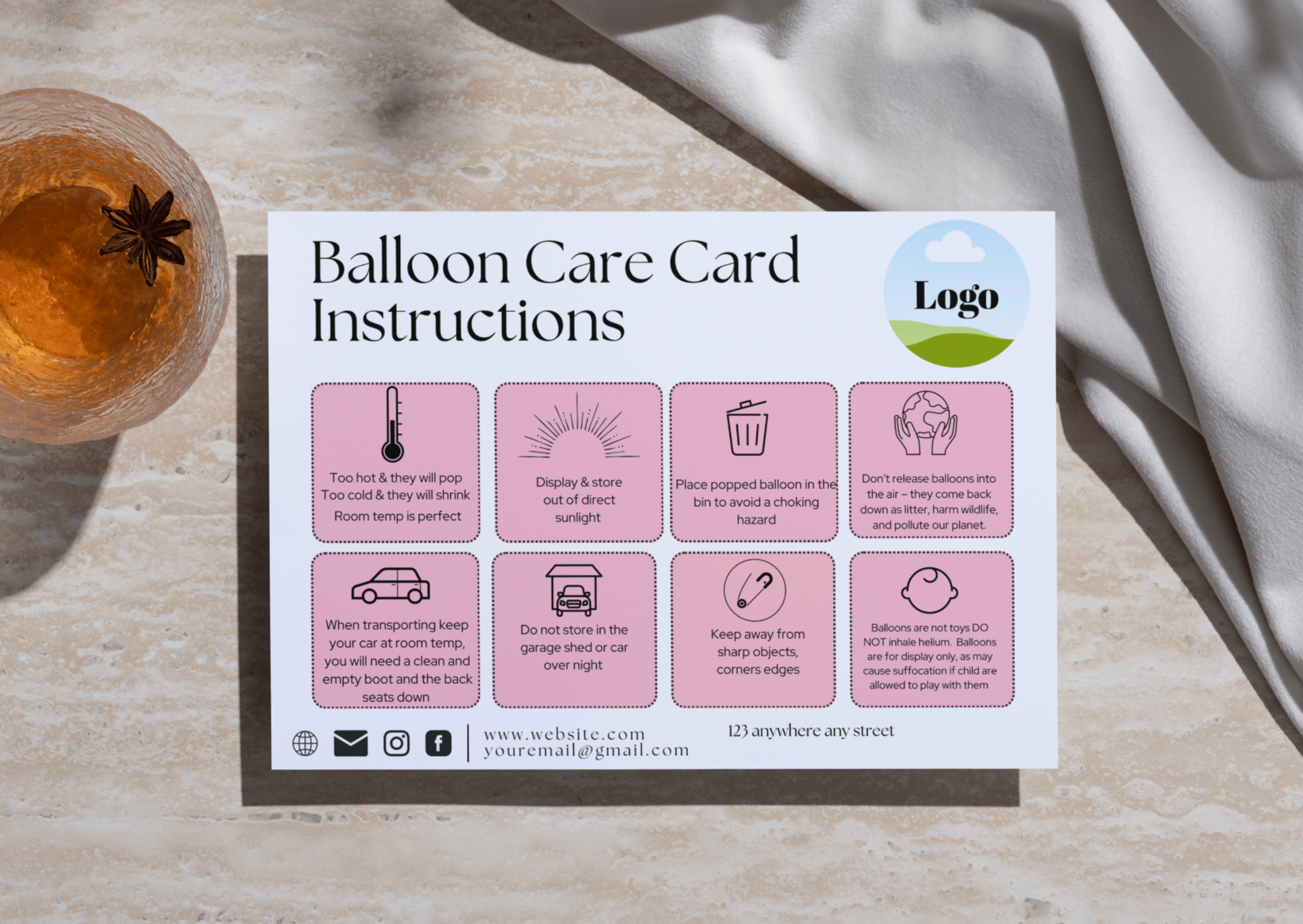 Editable Balloon Care Card Canva Template