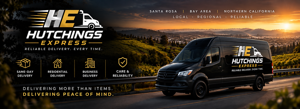 Hutchings Express delivery van serving Santa Rosa, the Bay Area, and Northern California