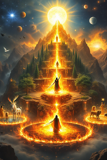 seven steps of transformation, uniting fire, love, and truth on the path to liberation.
