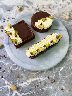 Pistachio Cream & Chocolate Ganache Tart