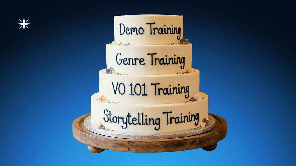 a four-layer with with vanilla frosting on a blue background