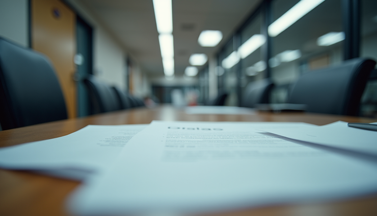 Eye-level view of a UK company registration office with official documents on a desk