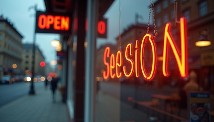 Eye-level view of a small shop front with a welcoming open sign