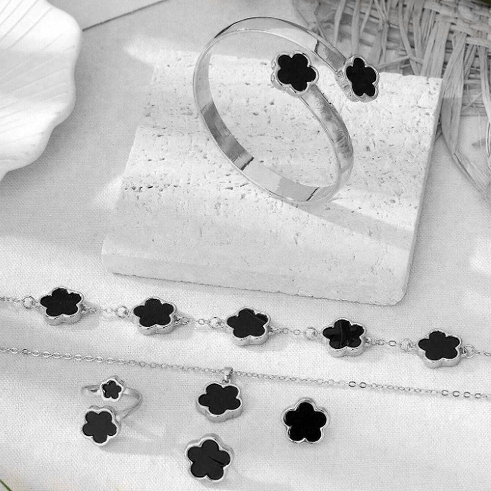 Thumbnail: 5pcs Lucky Five-petal Flower Women's Jewelry Set, Fashion Flower Bracelet + Neck
