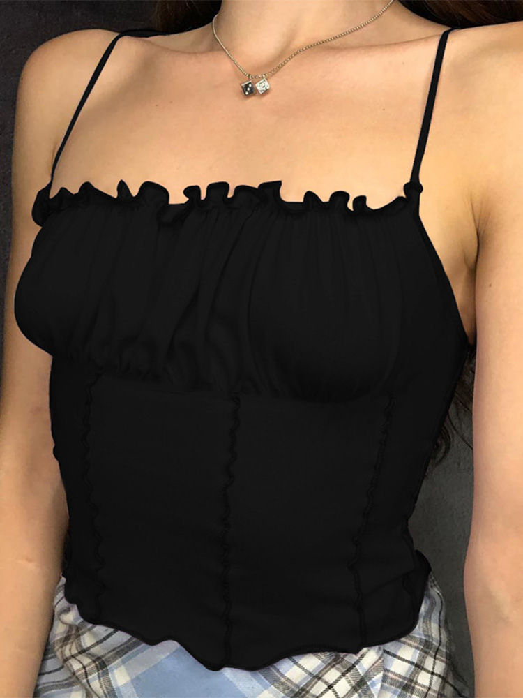 Miniatura: Sexy 2022 Summer Women Ruffles Tank Top Fashion Ladies Sleeveless Strapless Ruch