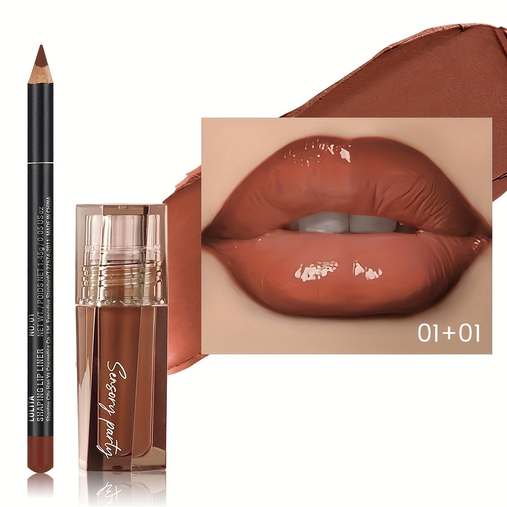 Hydrating Lip Gloss + Lip Liner Kit, 3D Precision Lip Contour, Plump Look, High