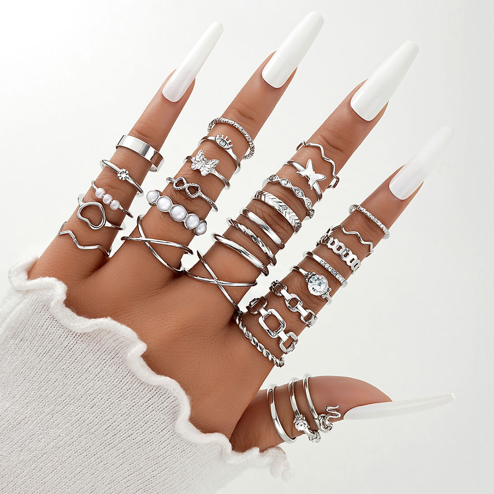Thumbnail: 58PCS Vintage Heart Snake Butterfly Rings Set for Women Fashion Metal Gold Plate