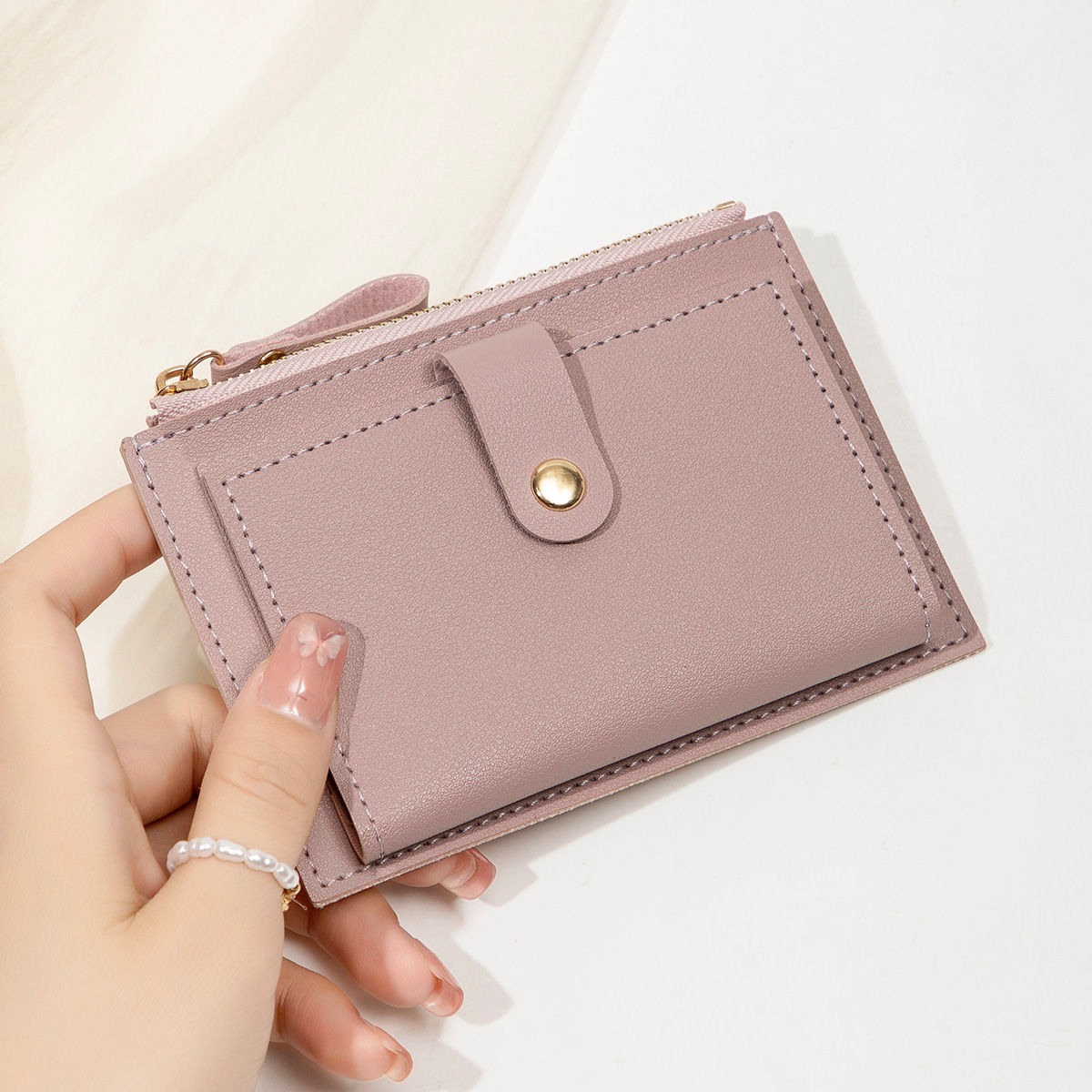 Minimalist and fashionable women's short card bag, ultra-thin mini PU leather ze