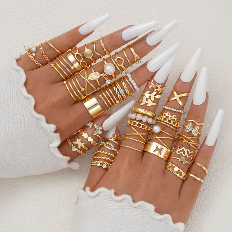 58PCS Vintage Heart Snake Butterfly Rings Set for Women Fashion Metal Gold Plate