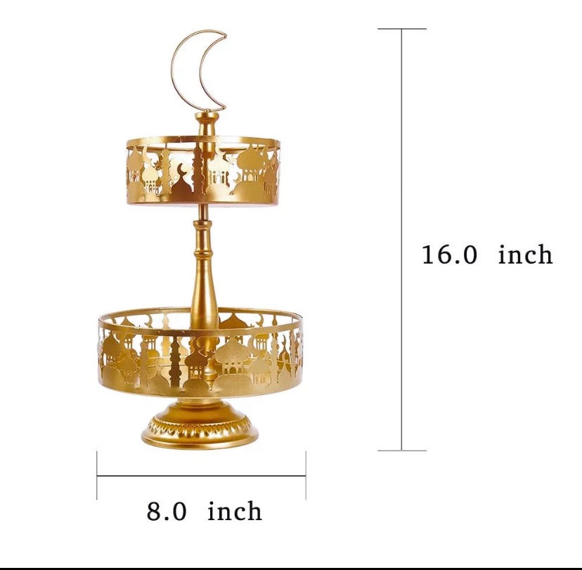 Thumbnail: 2-Tier Gold or Silver Metal Eid / Ramadan Mosque Cake Stand