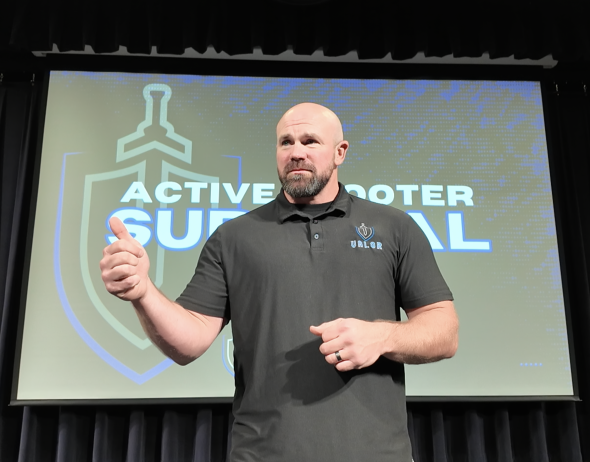 Founder of Valor Threat Protection & 20-year SWAT veteran teaching Active Shooter Survival Class.