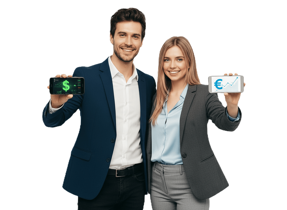 A man and a woman holding up credit cards
