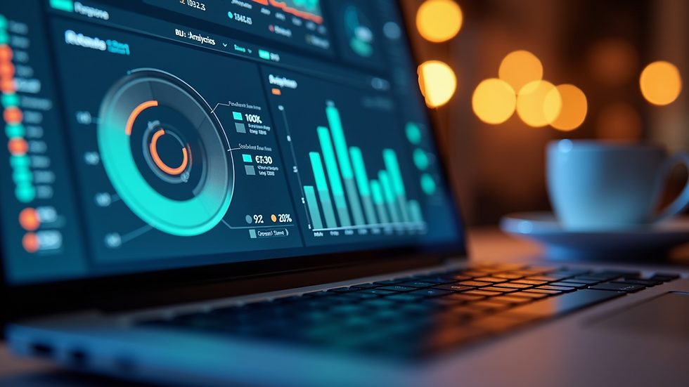 Eye-level view of a laptop screen showing AI analytics dashboard