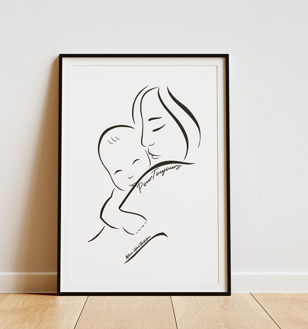 dessin au trait line art amour maternel