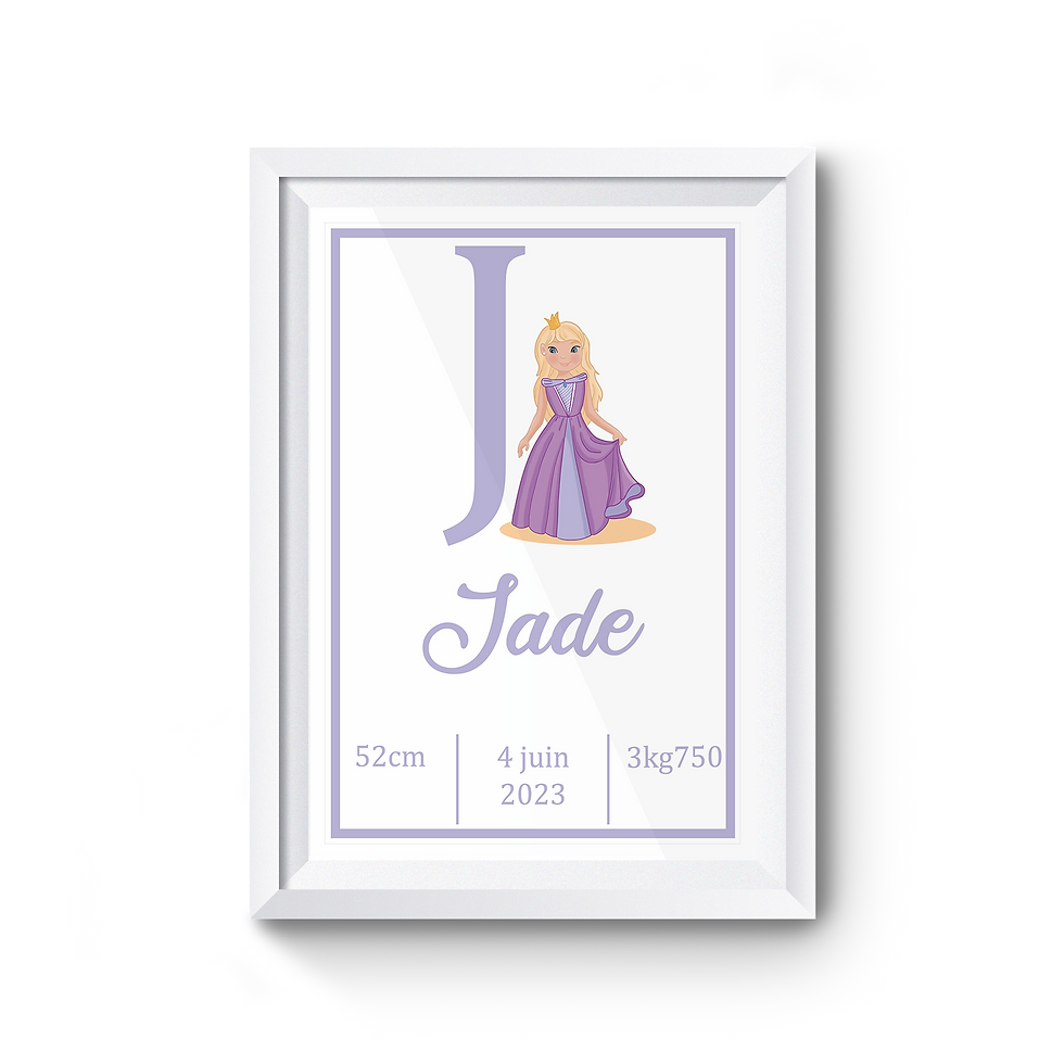 Affiche de naissance "Princesse" personnalisée