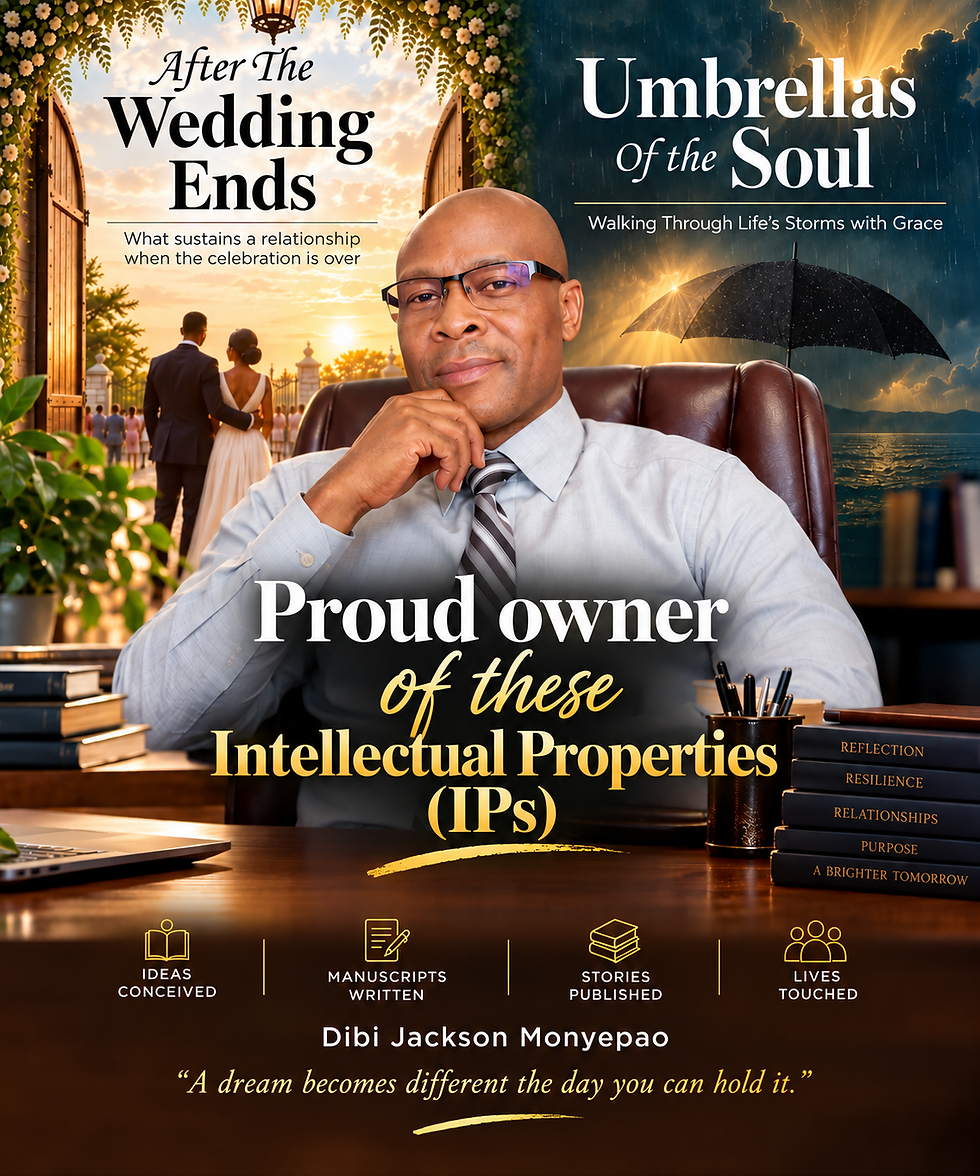 Author Dibi Jackson Monyepao celebrating ownership of his two published books After the Wedding Ends and Umbrellas of the Soul