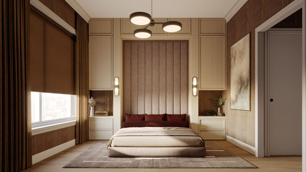 Interior 3D rendering of a luxury master bedroom design by Kolo CGI