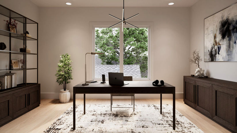 3D home office rendering by KOLO CGI for Croix Custom Homes in Houston, Texas – modern workspace visualization for real estate marketing.