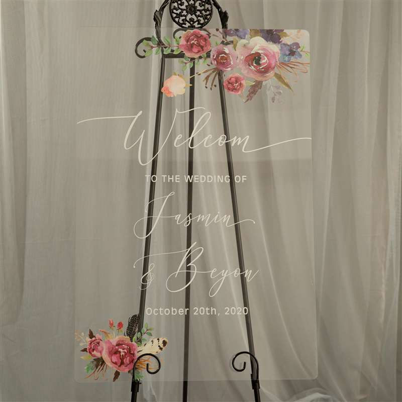 Thumbnail: Pink and Purple Floral Acrylic Welcome Sign